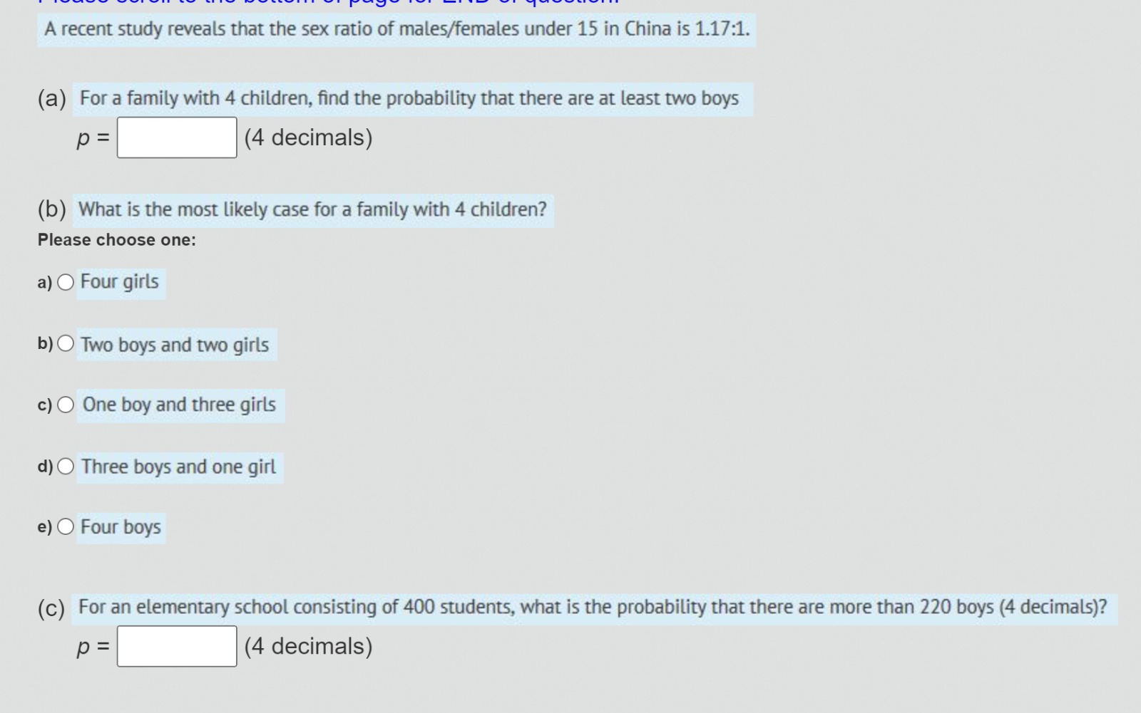 Solved A recent study reveals that the sex ratio of | Chegg.com