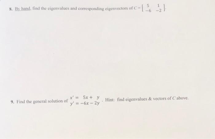 Solved 8. By hand, find the eigenvalues and corresponding | Chegg.com