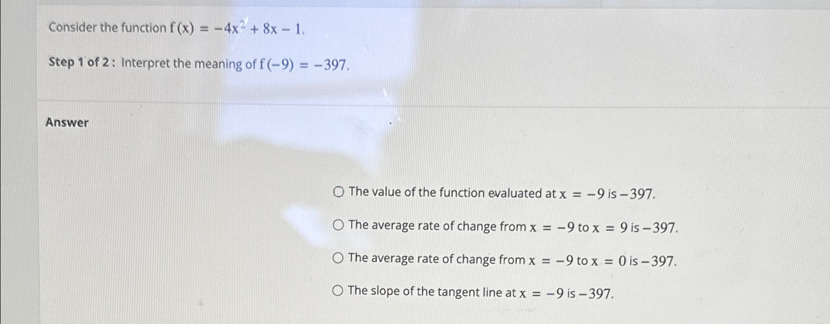 Solved Consider The Function F X 4x2 8x 1step 1 ﻿of 2 ﻿