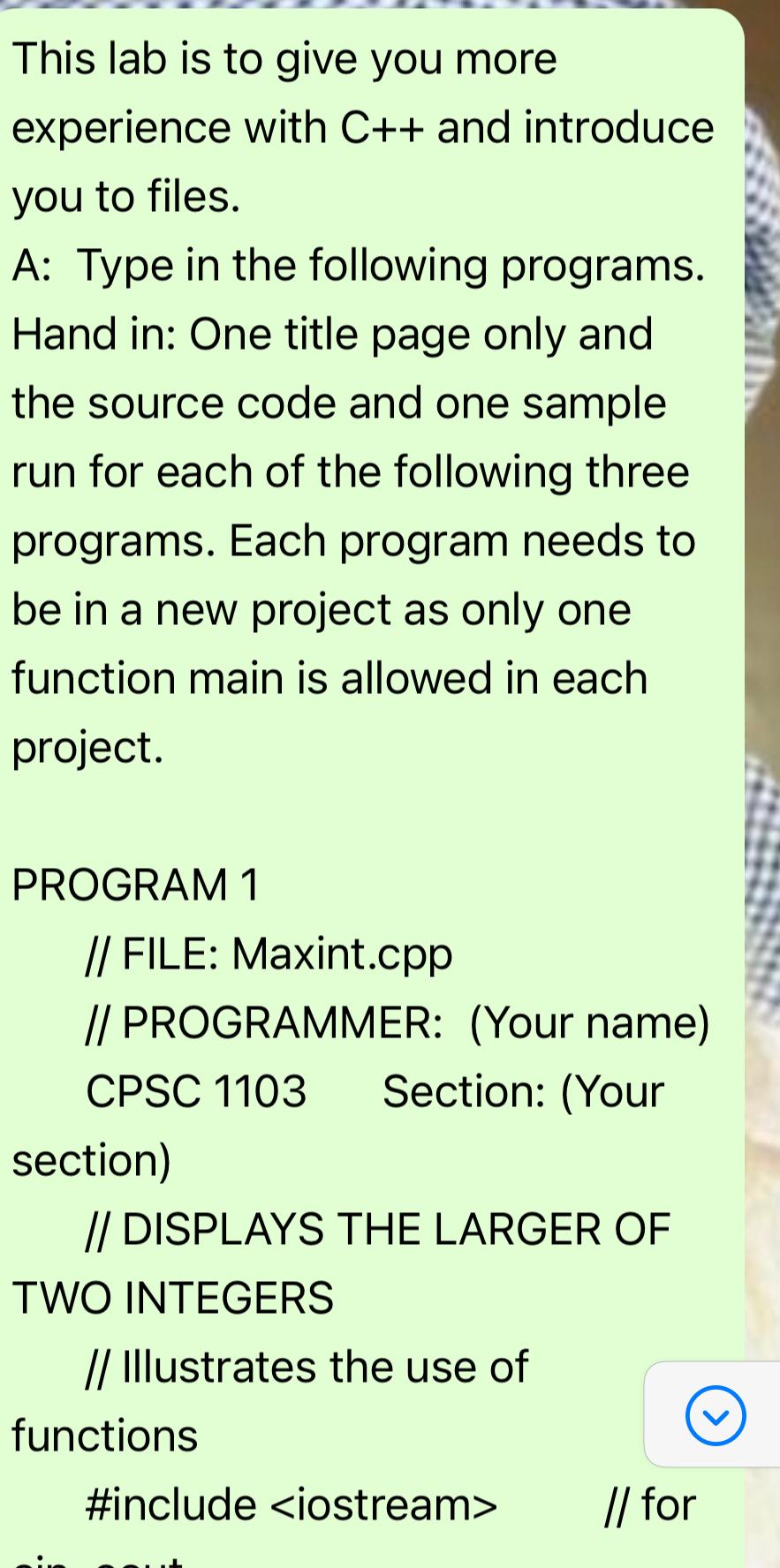 Solved This lab is to give you more experience with C++ ﻿and | Chegg.com