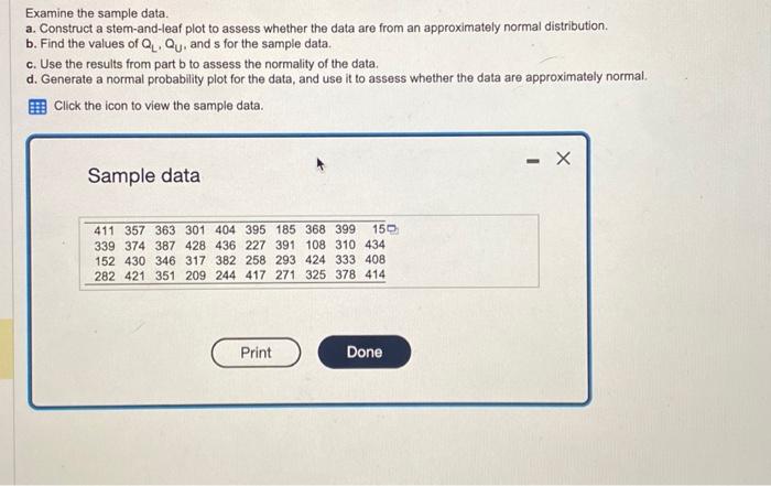 Solved Examine the sample data. a. Construct a stem-and-leaf | Chegg.com