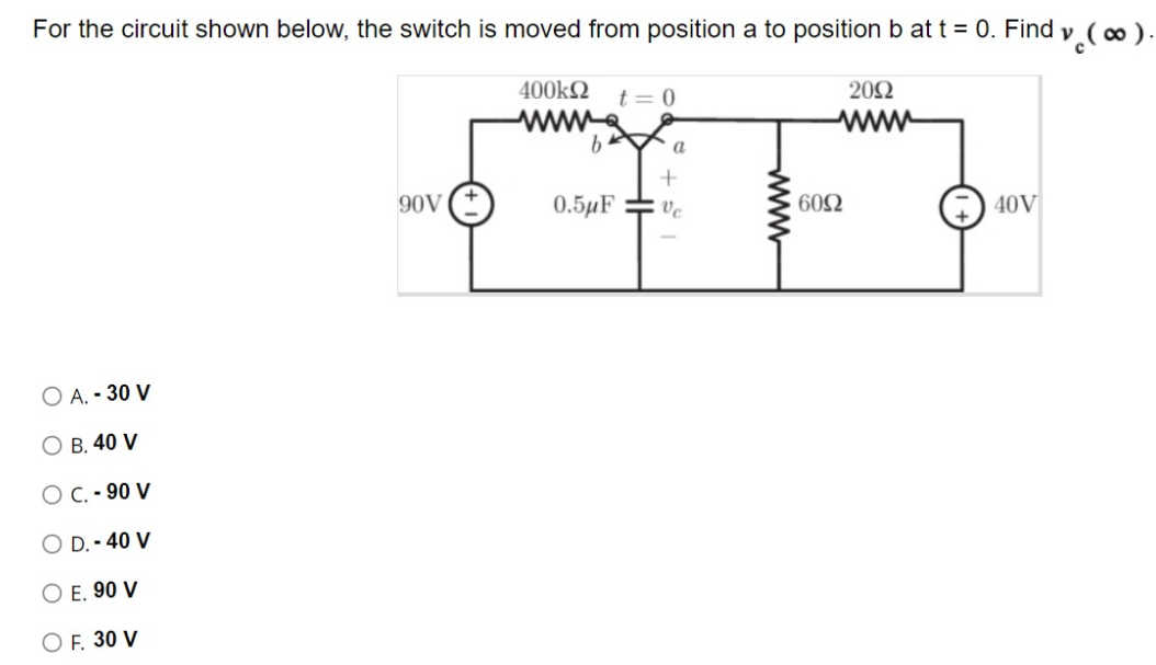 Solved For the circuit shown below, the switch is moved from | Chegg.com