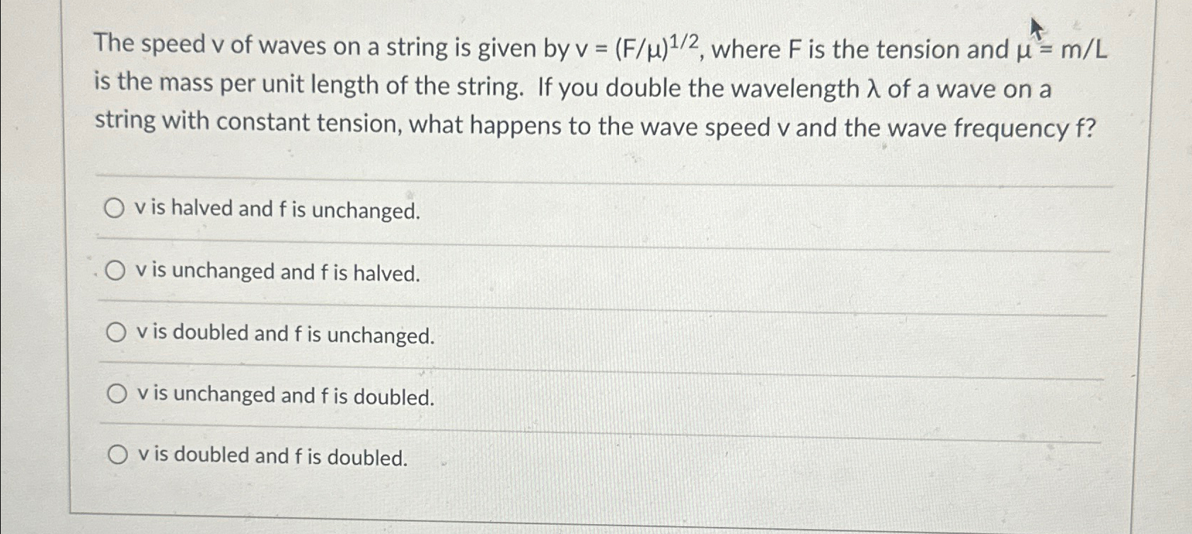 Solved The speed v ﻿of waves on a string is given by | Chegg.com