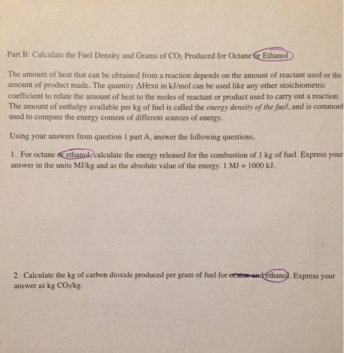 Solved Part B Calculate The Fuel Density And Grams Of CO2 Chegg