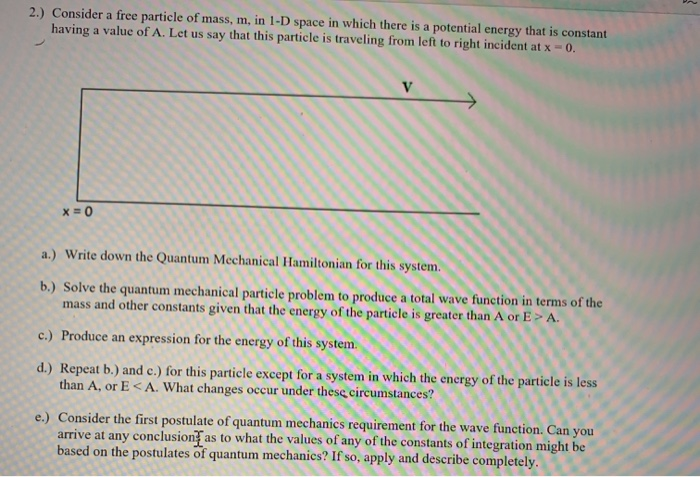 Solved 2.) Consider A Free Particle Of Mass, M, In 1-D Space | Chegg.com