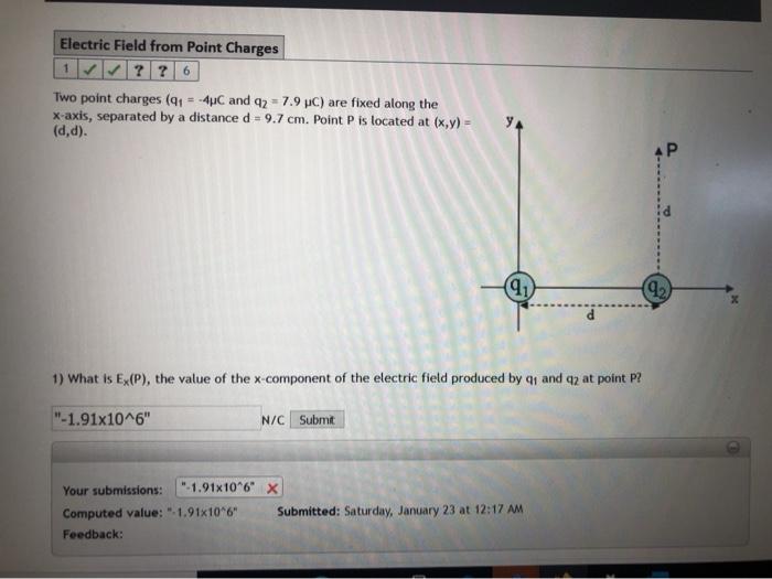 Solved Electric Field from Point Charges 1?? 6 Two point | Chegg.com