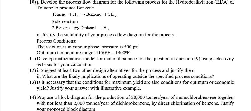 Solved 4 10)i. Develop the process flow diagram for the | Chegg.com