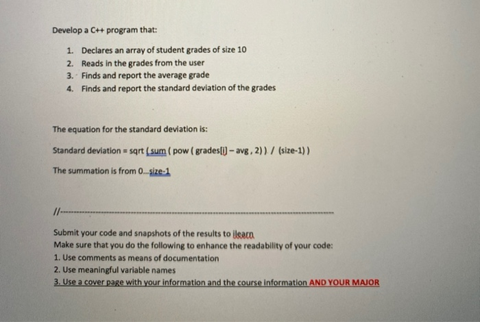 Solved Develop a C++ program that: 1. Declares an array of | Chegg.com