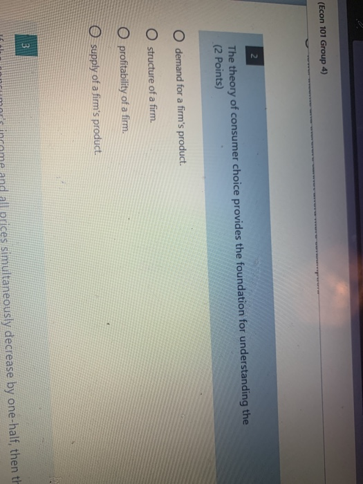 Solved (Econ 101 Group 4) 2 The Theory Of Consumer Choice | Chegg.com