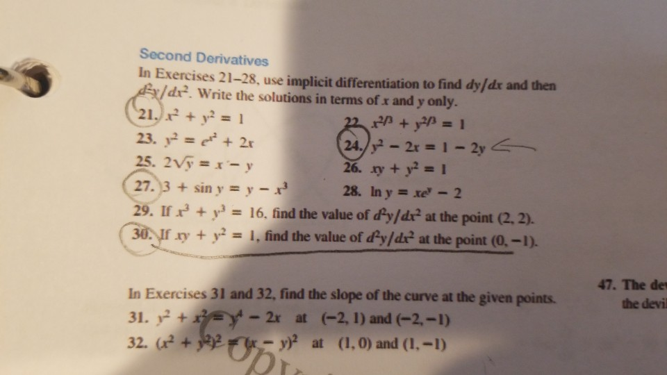 Second Derivatives In Exercises 21 28 Use Implicit Chegg Com