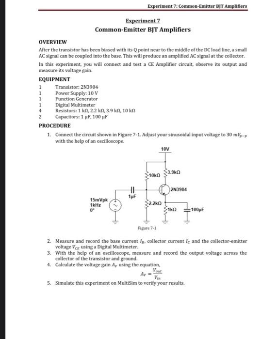 Solved Experiment 7 CommonEmitter BJT Amplifiers