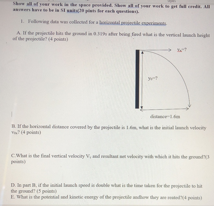 Solved Show all of your work in the space provided. Show all | Chegg.com