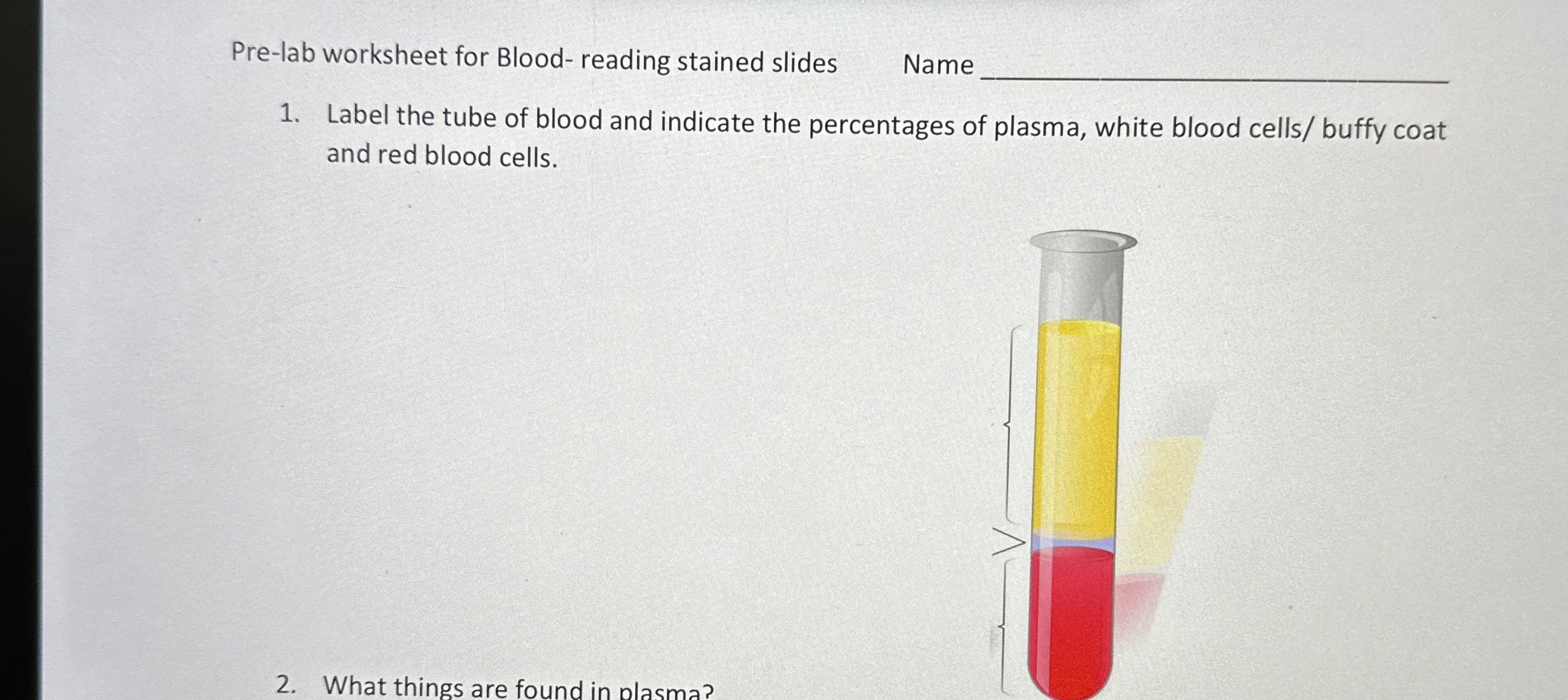 Prelab worksheet for Blood ﻿reading stained