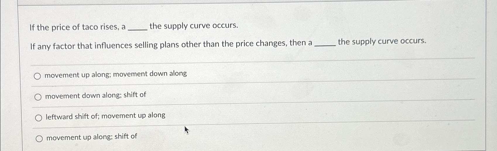 Solved If the price of taco rises, a the supply curve