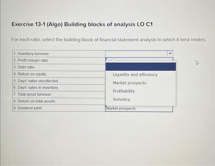 Solved Exercise 13-1 (Algo) Building blocks of analysis LO | Chegg.com