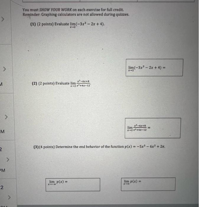 Solved You must SHOW YOUR WORK on each exercise for full | Chegg.com