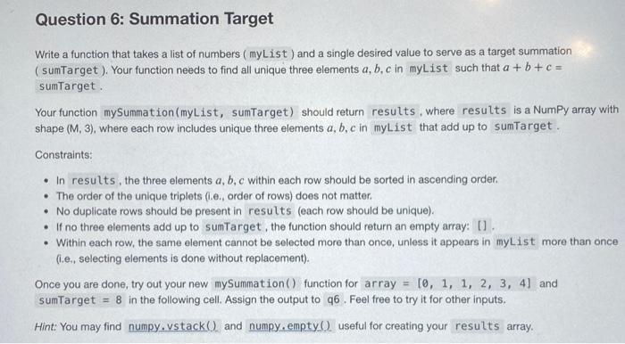 Solved Python code to help understand Summation Target Write | Chegg.com image.