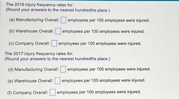 Solved Calculating Workplace Injury Frequency Rates All | Chegg.com