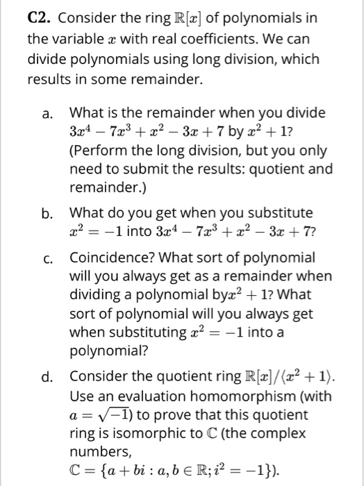 Solved C2 Consider The Ring R X Of Polynomials In The V Chegg Com