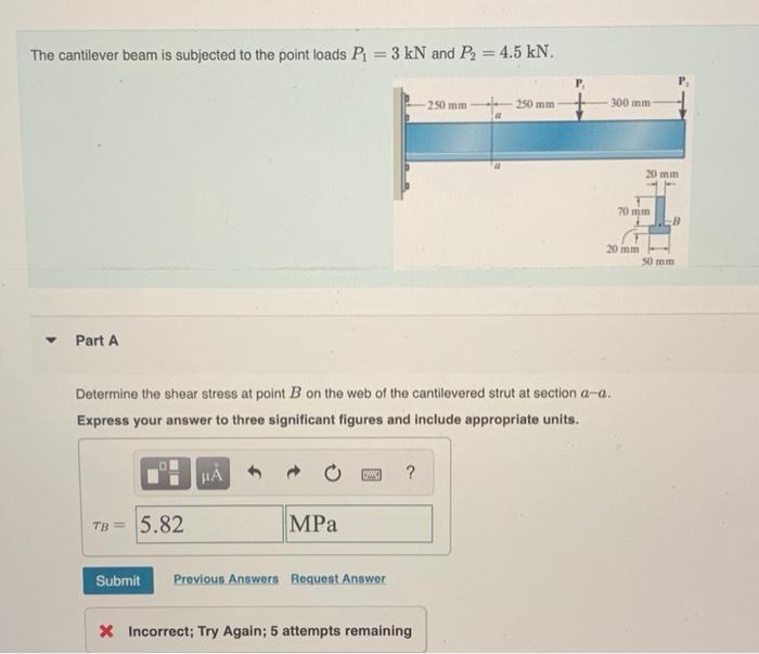 Solved The cantilever beam is subjected to the point loads | Chegg.com