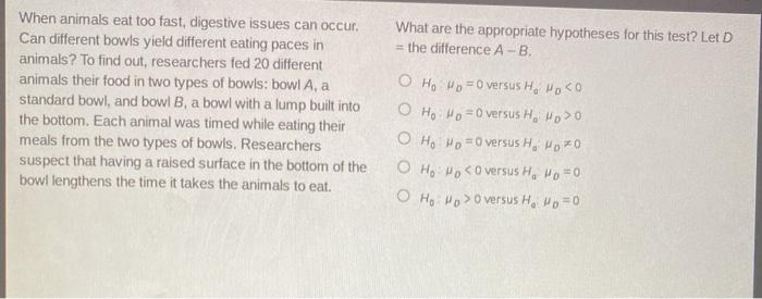 Solved What are the appropriate hypotheses for this test? 