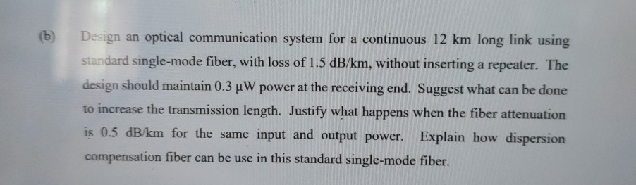 (b) Design An Optical Communication System For A | Chegg.com | Chegg.com