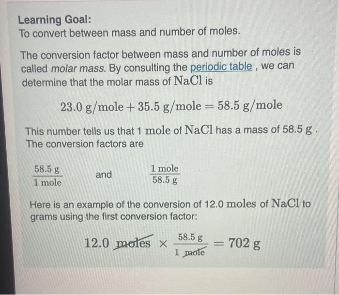 Converting between mass outlet and moles