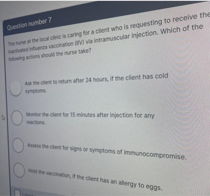 Solved The nurse at the local clinic is caring for a client | Chegg.com