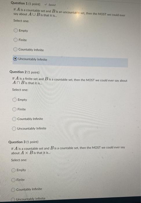 Solved Question 1 (1 Point) Soved If A Is A Countable Set | Chegg.com