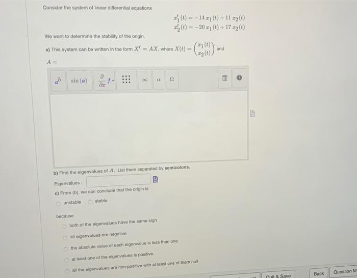 Solved Consider the system of linear differential equations | Chegg.com