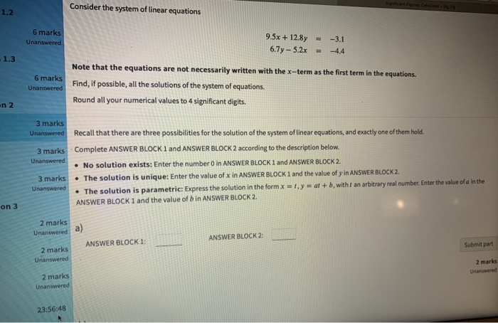 Solved Consider the system of linear equations 1.2 6 marks | Chegg.com