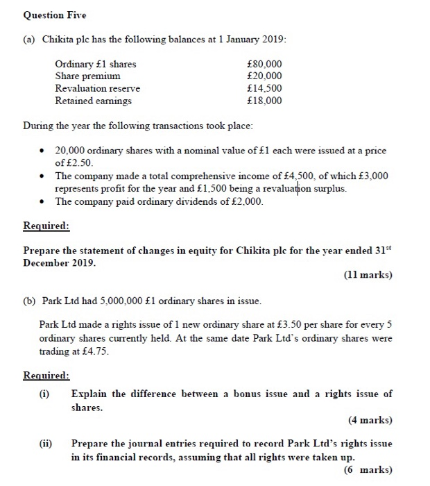 Solved Question Five (a) Chikita plc has the following