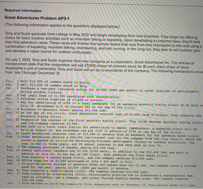 Solved Great Adventures Problem AP3-1[The following | Chegg.com