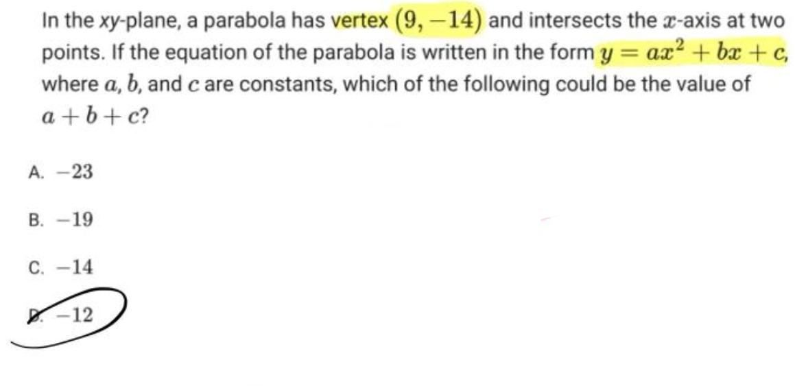 Solved In the xy-plane, a parabola has vertex (9,-14) ﻿and | Chegg.com