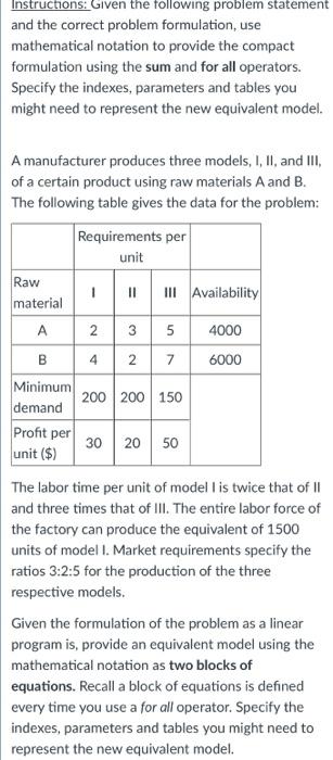 Solved Instructions: Given the following problem statement | Chegg.com