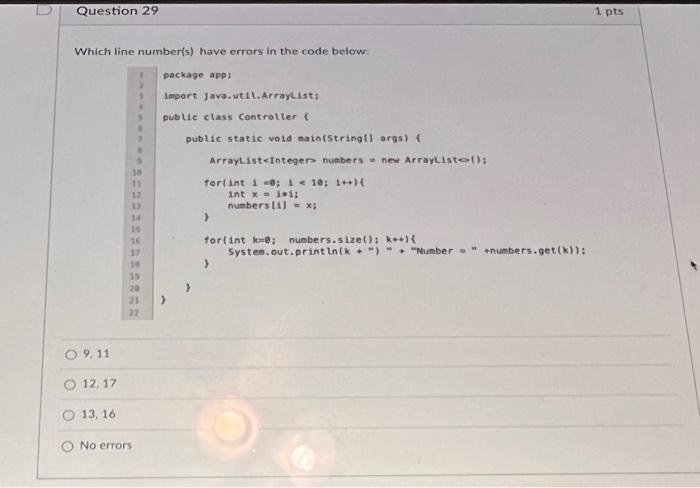 Solved Which line number(s) have errors in the code below: | Chegg.com