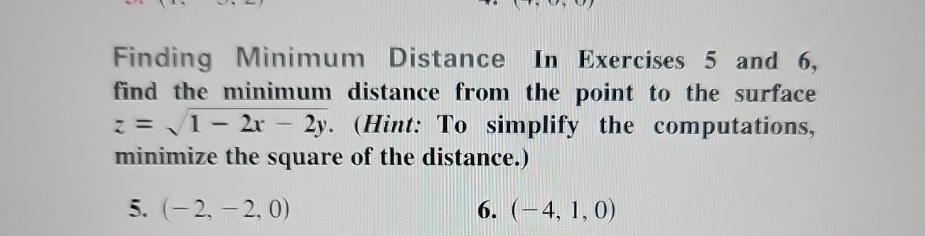 Solved Finding Minimum Distance In Exercises 5 and 6, find | Chegg.com