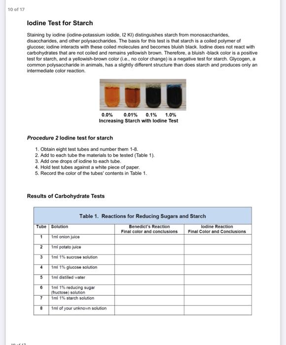 Solved Benedict's Test for Reducing Sugars Many