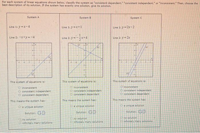 Solved For each system of linear equations shown below, | Chegg.com