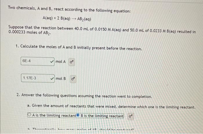 Solved Two Chemicals, A And B, React According To The | Chegg.com