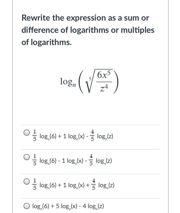 Solved Rewrite the expression as a single logarithm. In(6) - | Chegg.com