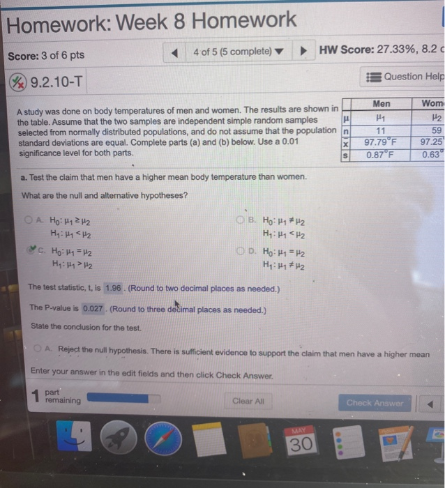 Solved Save Homework: Week 8 Homework Score: 2.25 of 6 pts 5 | Chegg.com