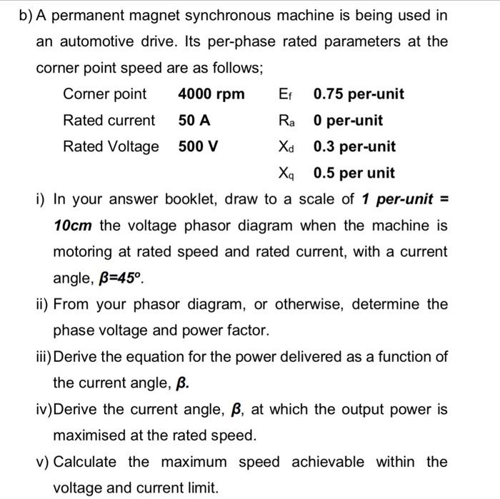 Solved b) A permanent magnet synchronous machine is being | Chegg.com
