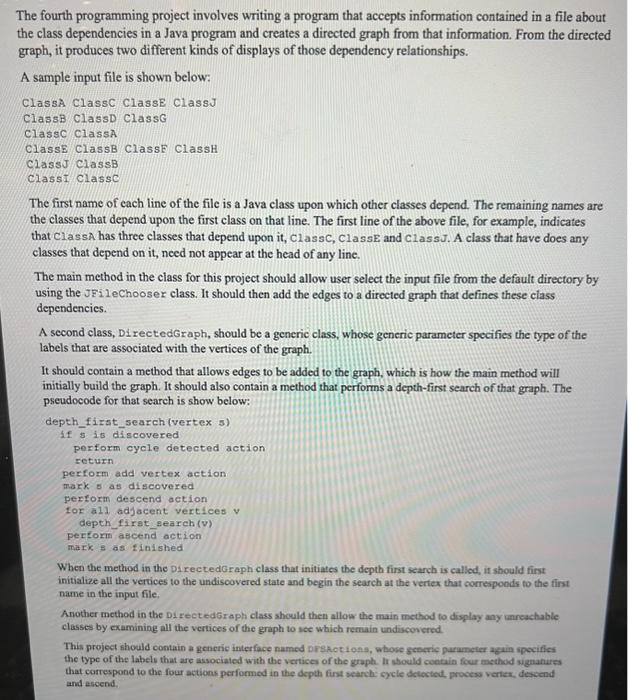 Solved e class dependencies in a Java program and creates a | Chegg.com