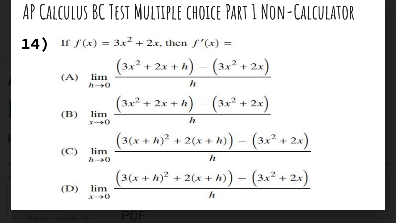 Solved AP CALCULUS BC TEST MULTIPLE CHOICE Part I | Chegg.com