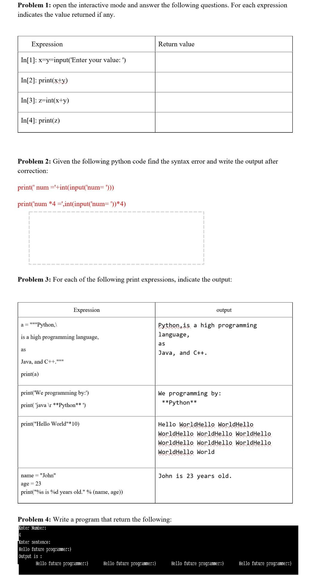 Solved Problem 1: open the interactive mode and answer the | Chegg.com