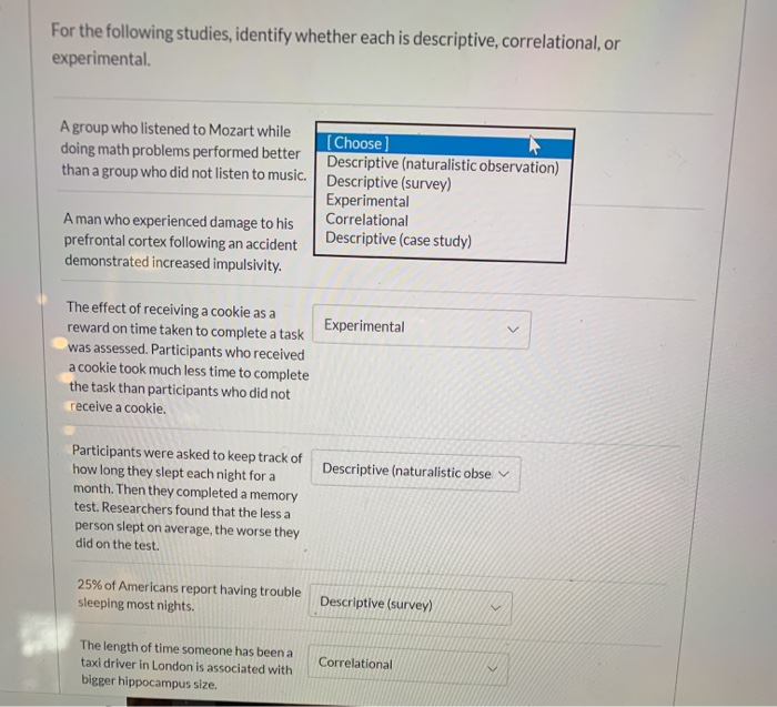 Solved For the following studies, identify whether each is | Chegg.com
