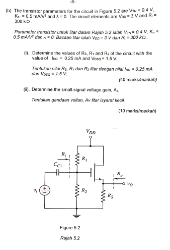 Solved (b) ﻿The transistor parameters for the circuit in | Chegg.com