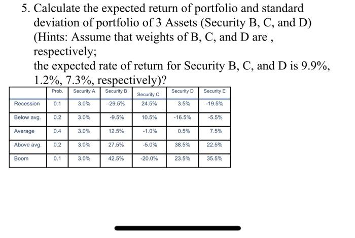 5. Calculate The Expected Return Of Portfolio And | Chegg.com