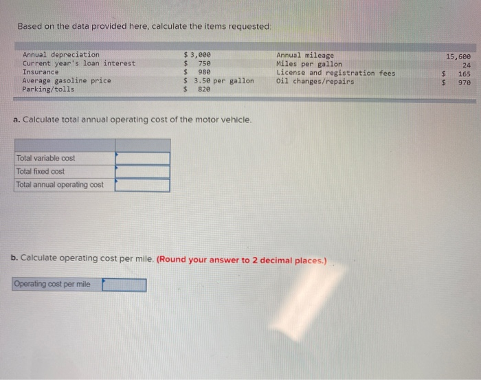 Solved Based on the data provided here, calculate the items | Chegg.com